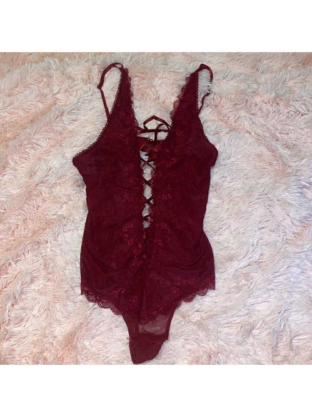 Medium Burgundy Lacey Bodysuit Lingerie New With Tags